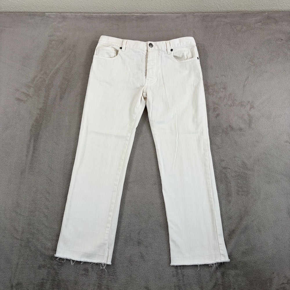 Nili Lotan Straight Leg Raw Hem Jeans‎ in White Women 2 Stretch Made in USA